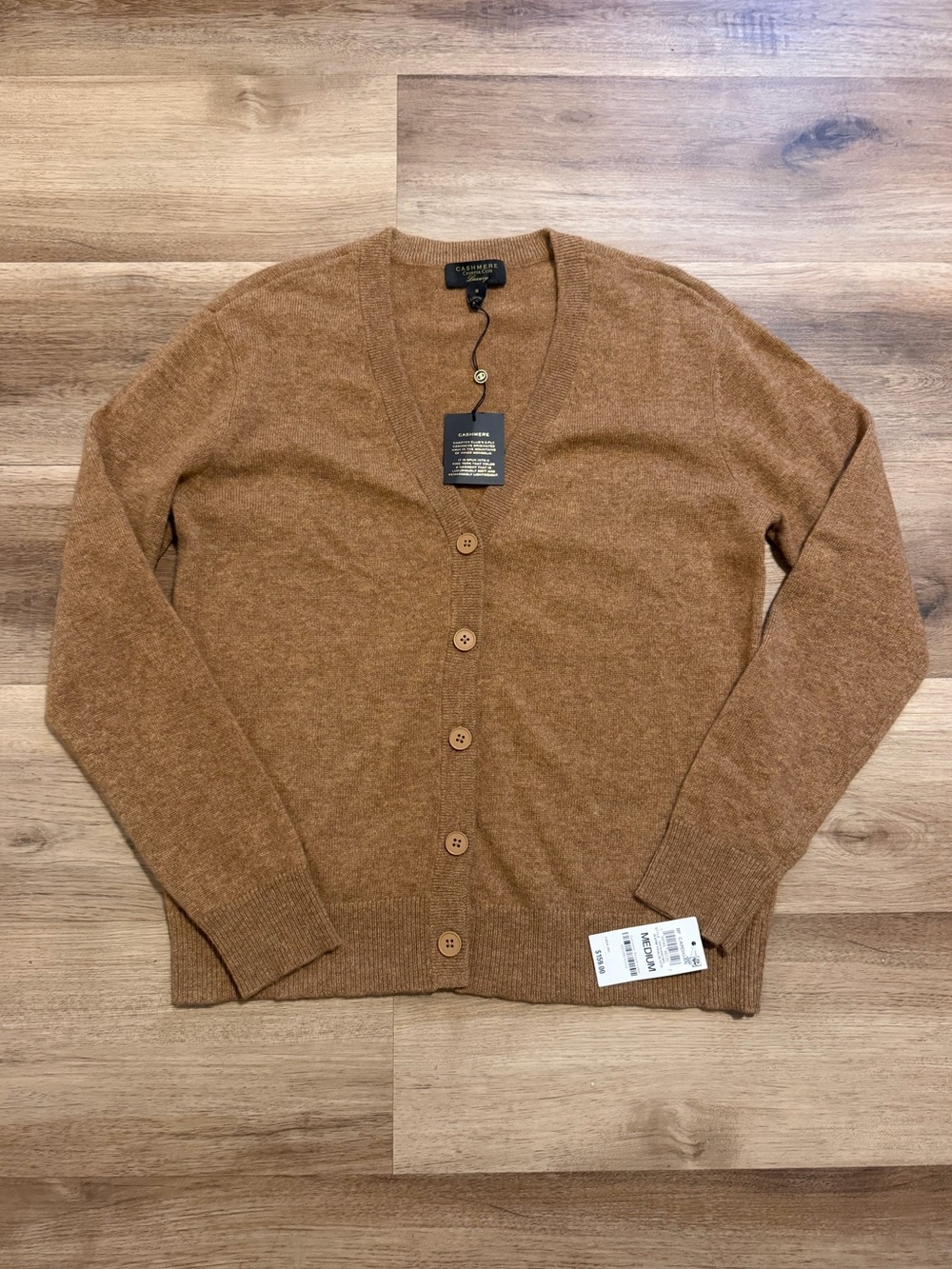 Nwt Charter Club Luxury 2ply 100% Cashmere V-Neck Cardigan Camel Brown SZ M